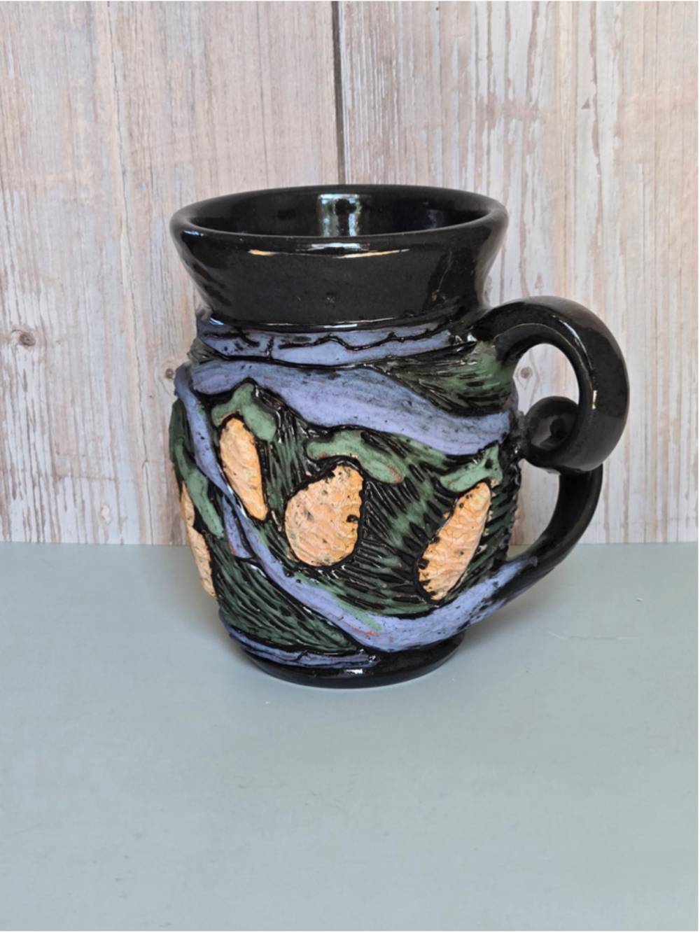 Vintage 1972 Signed Studio Art Pottery Mug Handmade Sculptural Ceramic MCM
